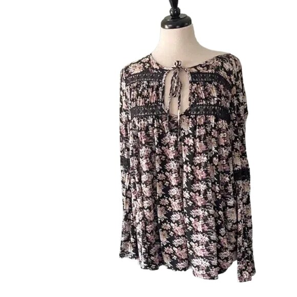 Altar'd State Black and Pink Floral Blouse - Picture 1 of 3